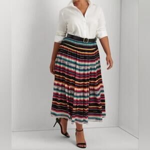 Lauren Ralph Lauren Striped Crinkle Georgette Skirt Multi Color | 16W